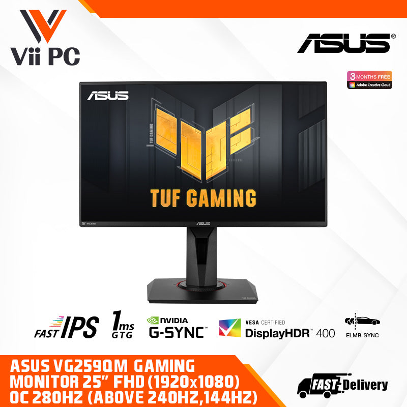 ASUS TUF Gaming VG259QM Gaming Monitor - 25" (24.5" viewable) FHD (1920x1080), Fast IPS, Overclockable 280Hz (Above 240Hz, 144Hz), 1ms (GTG), Extreme Low Motion Blur Sync, G-SYNC Compatible, DisplayHDR™ 400