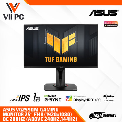 ASUS TUF Gaming VG259QM Gaming Monitor - 25" (24.5" viewable) FHD (1920x1080), Fast IPS, Overclockable 280Hz (Above 240Hz, 144Hz), 1ms (GTG), Extreme Low Motion Blur Sync, G-SYNC Compatible, DisplayHDR™ 400