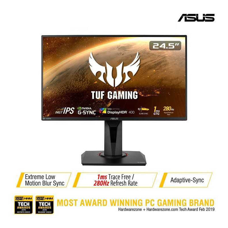 ASUS TUF Gaming VG259QM Gaming Monitor - 25" (24.5" viewable) FHD (1920x1080), Fast IPS, Overclockable 280Hz (Above 240Hz, 144Hz), 1ms (GTG), Extreme Low Motion Blur Sync, G-SYNC Compatible, DisplayHDR™ 400