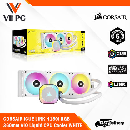 CORSAIR iCUE LINK H150i RGB BLACK/WHITE Liquid CPU Cooler - QX120 RGB Fans, 360mm Radiator