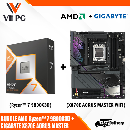 GIGABYTE X870E AORUS MASTER GAMING WIFI AM5 ATX Motherboard + AMD Ryzen™ 7 9800X3D Desktop Processor BUNDLE