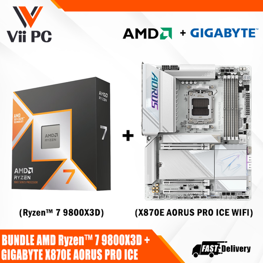 GIGABYTE X870E AORUS PRO ICE GAMING WIFI AM5 ATX Motherboard + AMD Ryzen™ 7 9800X3D Desktop Processor BUNDLE