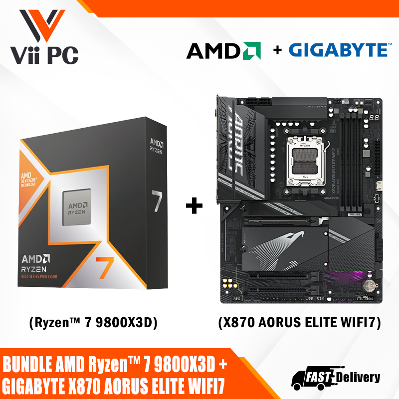 GIGABYTE X870 AORUS ELITE GAMING WIFI7 AM5 ATX Motherboard + AMD Ryzen™ 7 9800X3D Desktop Processor BUNDLE