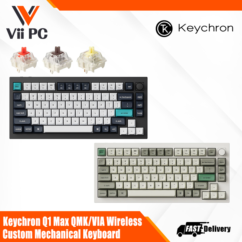 Keychron Q1 Max QMK/VIA Wireless Custom Mechanical Keyboard - Color (Black/White) - Switch (Red/Brown/Banana)