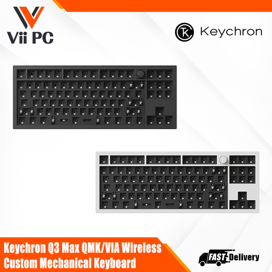 Keychron Q3 Max QMK/VIA Wireless Custom Mechanical Keyboard Barebone Knob - Black/White