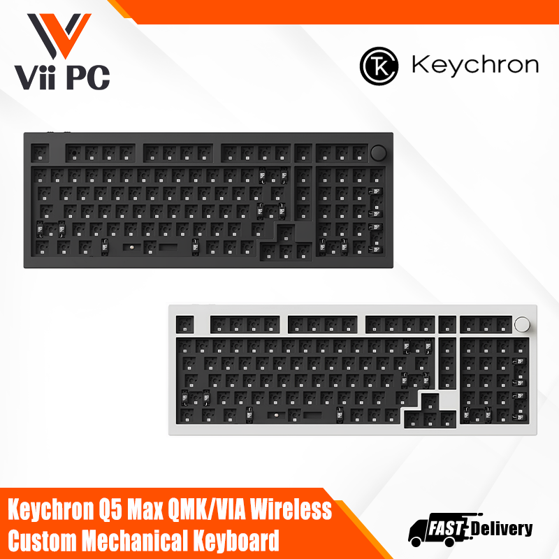 Keychron Q5 Max QMK/VIA Wireless Custom Mechanical Keyboard Barebone Knob - Black/White