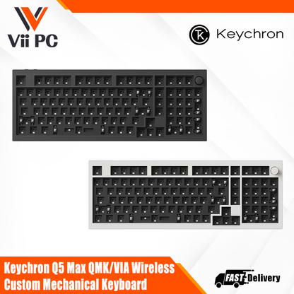 Keychron Q5 Max QMK/VIA Wireless Custom Mechanical Keyboard Barebone Knob - Black/White