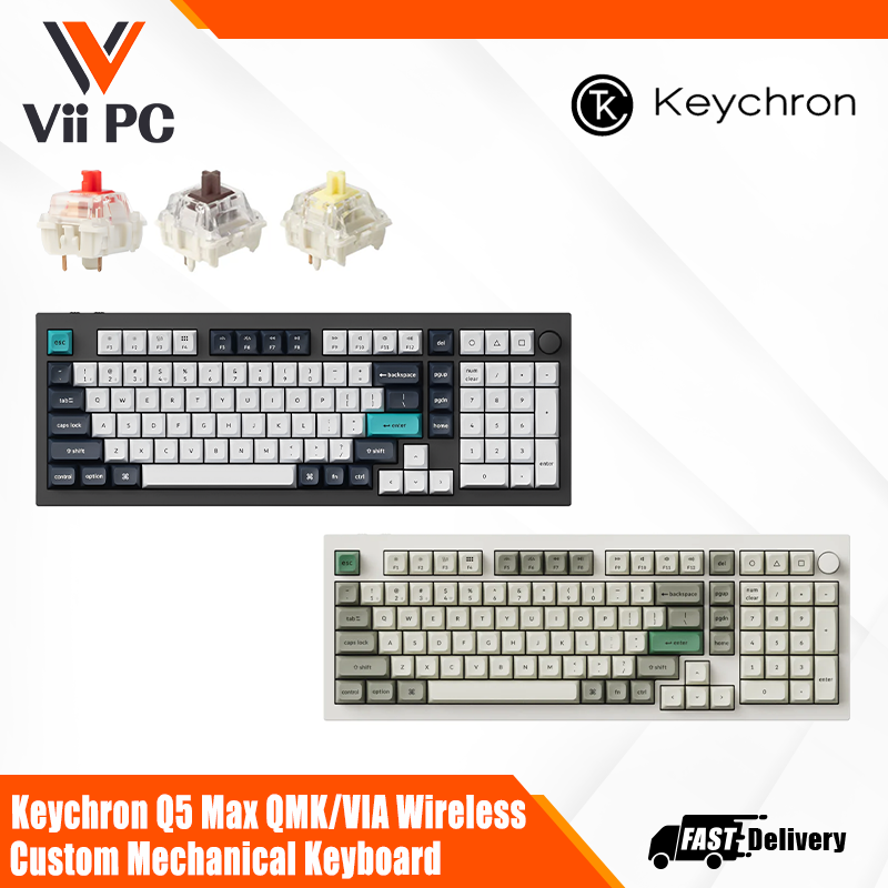 Keychron Q5 Max QMK/VIA Wireless Custom Mechanical Keyboard - (Carbon Black/Shell White), Switch (Red/Brown/Banana)