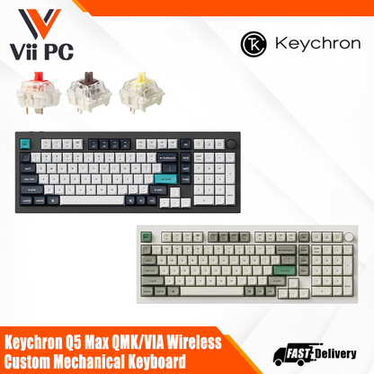 Keychron Q5 Max QMK/VIA Wireless Custom Mechanical Keyboard - (Carbon Black/Shell White), Switch (Red/Brown/Banana)