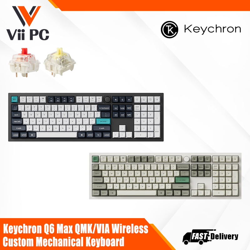 Keychron Q6 Max QMK/VIA Wireless Custom Mechanical Keyboard - (Carbon Black/Shell White), Switch (Red/Banana)