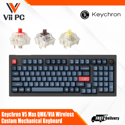 Keychron V5 Max QMK/VIA Wireless Custom Mechanical Keyboard - Switches Gateron Jupiter (Red/Brown/Banana)