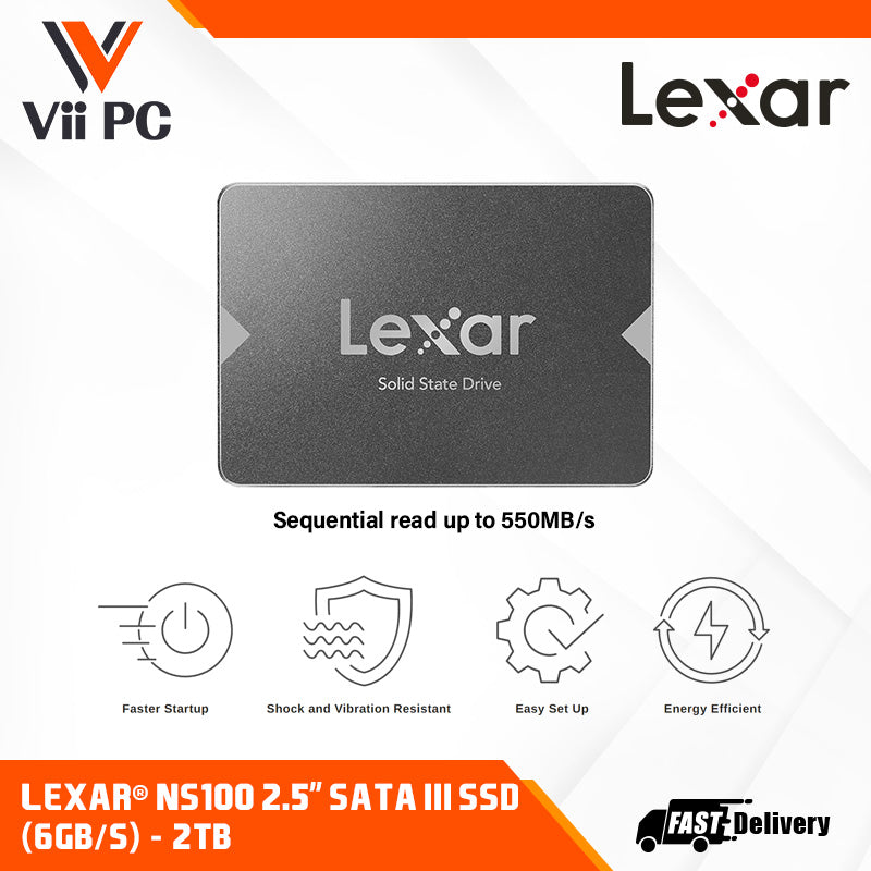 Lexar® NS100 2.5” SATA III (6Gb/s) SSD (128GB / 512GB / 1TB / 2TB) - Up to 550MB/s read