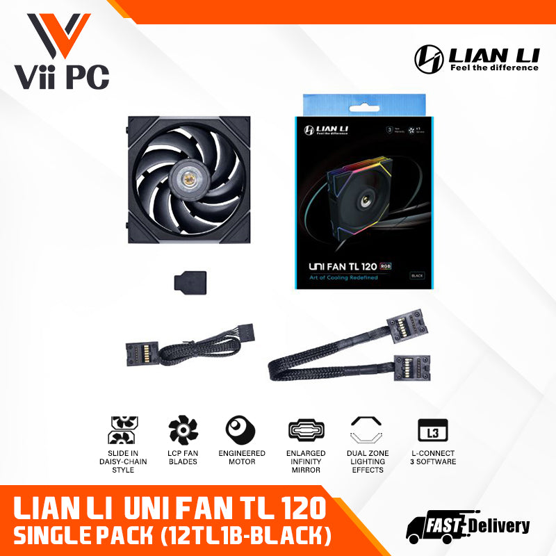 LIAN LI UNI FAN TL120 RGB Single Pack BLACK/WHITE Cooler - 3 Yrs Wty
