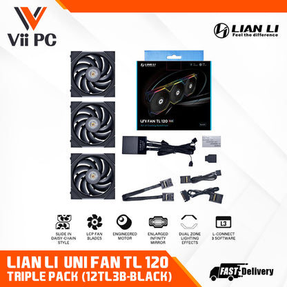 LIAN LI UNI FAN TL120 RGB Triple Pack BLACK Cooler/WHITE Cooler with CONTROLLER - 3 Yrs Wty