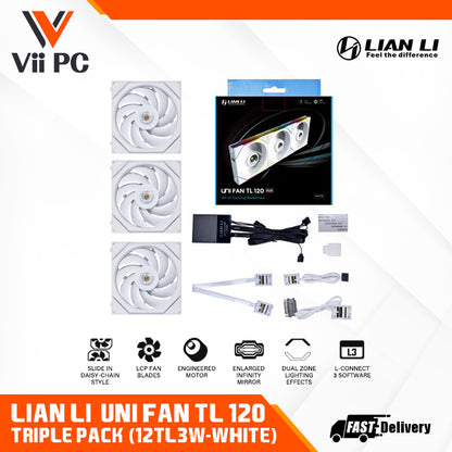 LIAN LI UNI FAN TL120 RGB Triple Pack BLACK Cooler/WHITE Cooler with CONTROLLER - 3 Yrs Wty