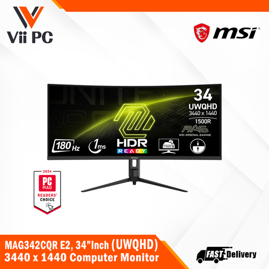 MSI MAG342CQR E2 Gaming Monitor - 34” UWQHD (3440x1440), 180Hz, VA Panel , 1ms MPRT, Console Mode, HDR Ready, AMD FreeSync Premium/Adaptive Sync