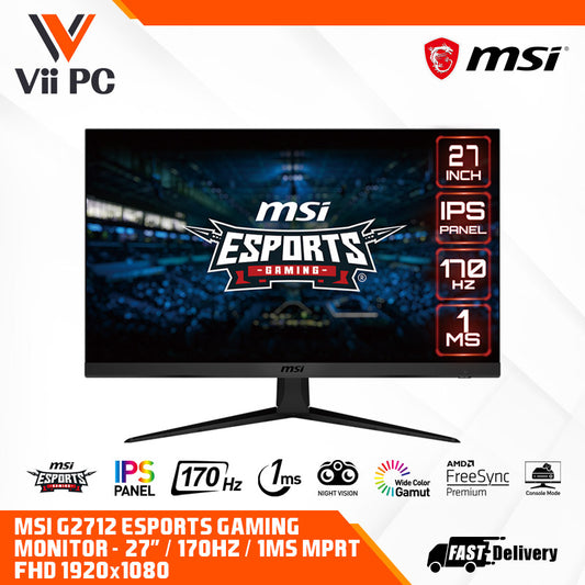 MSI G2712 Esports Gaming Monitor - 27" FHD (1920x1080), 170Hz, 1ms (MPRT), IPS panel, AMD FreeSync Premium, Anti-Flicker and Less Blue Light