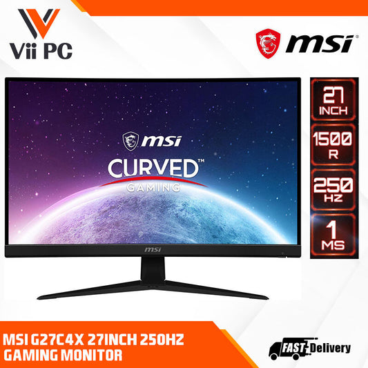 MSI G27C4X Curved Gaming Monitor - 27" FHD (1920x1080) 250Hz, Curved 1500R, HDR Ready, AMD FreeSync Premium Technology, Anti-Flicker, Less Blue Light, Frameless design