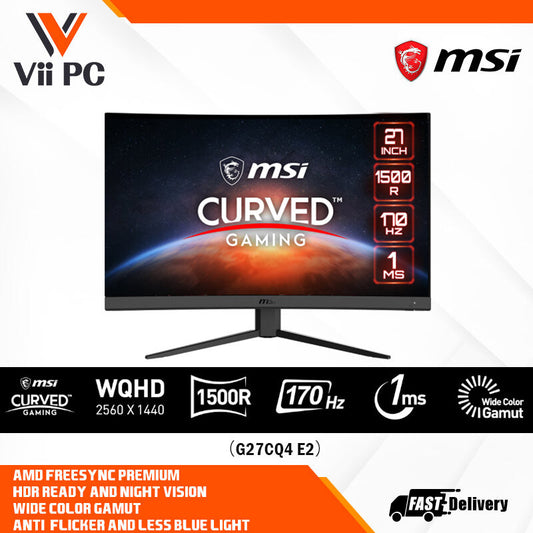 MSI G27CQ4 E2 Curved Gaming Monitor - 27" WQHD (2560x1440), 170Hz, 1ms, Curve 1500R, HDR, AMD Freesync Premium, Anti-Flicker/Less Blue Light