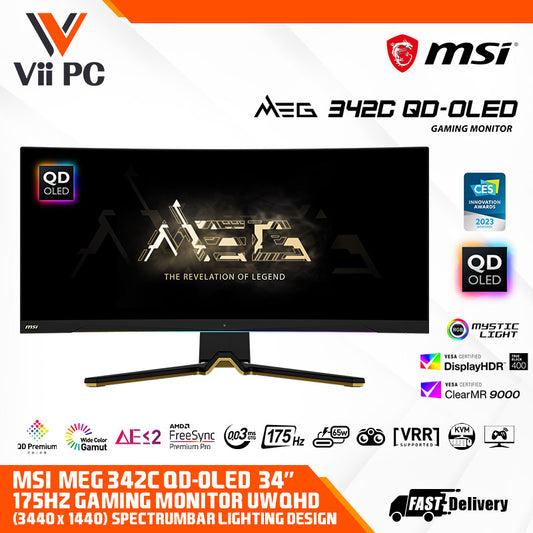 MSI MEG 342C QD-OLED Gaming Monitor - 34" UWQHD (3440x1440), 175Hz, Curve 1800R, VESA DisplayHDR True Black 400