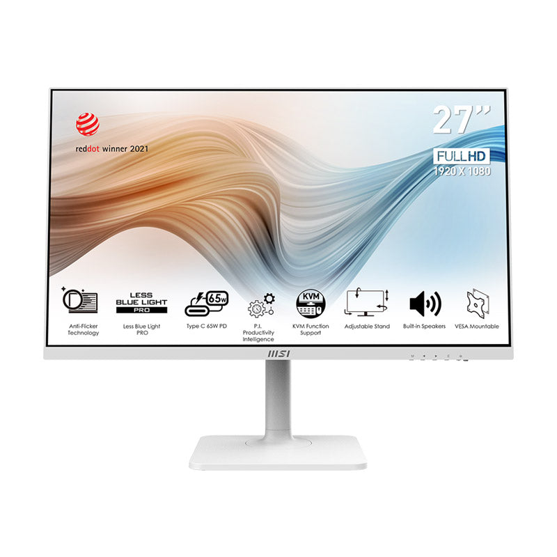 MSI Modern MD272 Series Business Productivity Monitor - 27"  FHD (1920x1080), IPS, 5ms, 75Hz, KVM, TUV Certified Eyesight Protection, HDMI, DisplayPort, Type-C 65W Power Delivery, Built-in Speakers