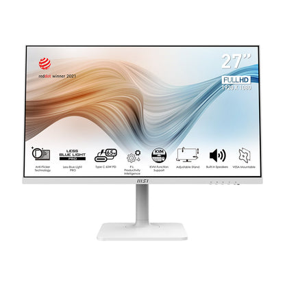 MSI Modern MD272 Series Business Productivity Monitor - 27"  FHD (1920x1080), IPS, 5ms, 75Hz, KVM, TUV Certified Eyesight Protection, HDMI, DisplayPort, Type-C 65W Power Delivery, Built-in Speakers