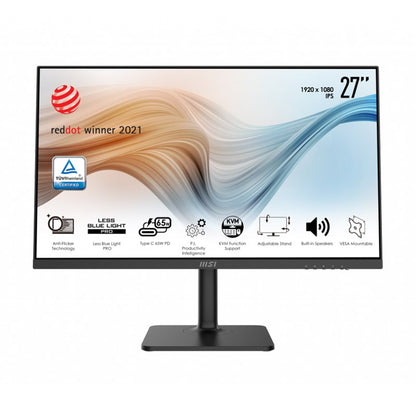 MSI Modern MD272 Series Business Productivity Monitor - 27"  FHD (1920x1080), IPS, 5ms, 75Hz, KVM, TUV Certified Eyesight Protection, HDMI, DisplayPort, Type-C 65W Power Delivery, Built-in Speakers