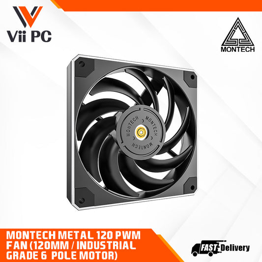 Montech Metal 120 PWM Fan (Single Pack) - 120mm, Industrial-Grade 6-Pole Motor, Shock-Proof, Efficient and Silent