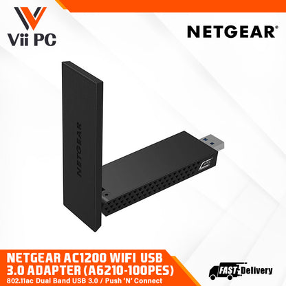 NETGEAR AC1200 WiFi USB 3.0 Adapter (A6210-100PES) for Desktop PC & Laptop - 802.11ac Dual Band USB 3.0, Beamforming, Push ‘N’ Connect, Desktop dock