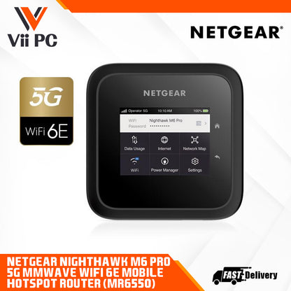 NETGEAR Nighthawk M6 Pro 5G mmWave WiFi 6E Mobile Hotspot Router (MR6550) - Powered by the Qualcomm Snapdragon X65 5G Modem-RF System, Up to 8Gbps, 2.8" color LCD touch screen, Coverage up to 2,000 sq. ft.