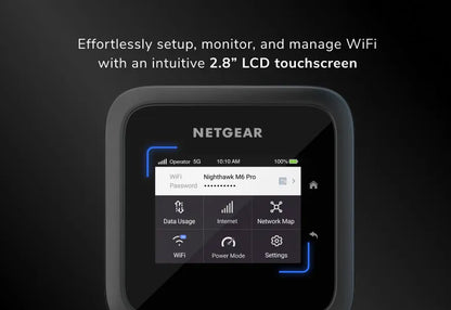 NETGEAR Nighthawk M6 Pro 5G mmWave WiFi 6E Mobile Hotspot Router (MR6550) - Powered by the Qualcomm Snapdragon X65 5G Modem-RF System, Up to 8Gbps, 2.8" color LCD touch screen, Coverage up to 2,000 sq. ft.