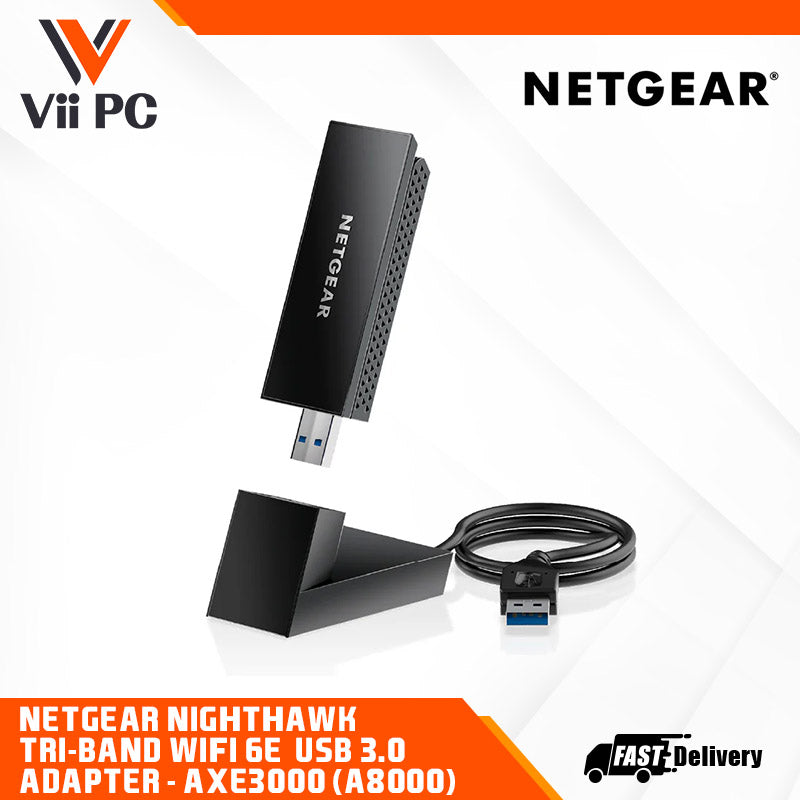 NETGEAR Nighthawk Tri-Band WiFi 6E USB 3.0 Adapter, AXE3000 (A8000) - Super-speed USB 3.0 port, Blazing-fast speed WiFi 6E