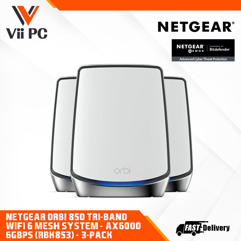 NETGEAR Orbi 850 Tri-Band WiFi 6 Mesh System - AX6000 6Gbps - 3-Pack (RBK853)