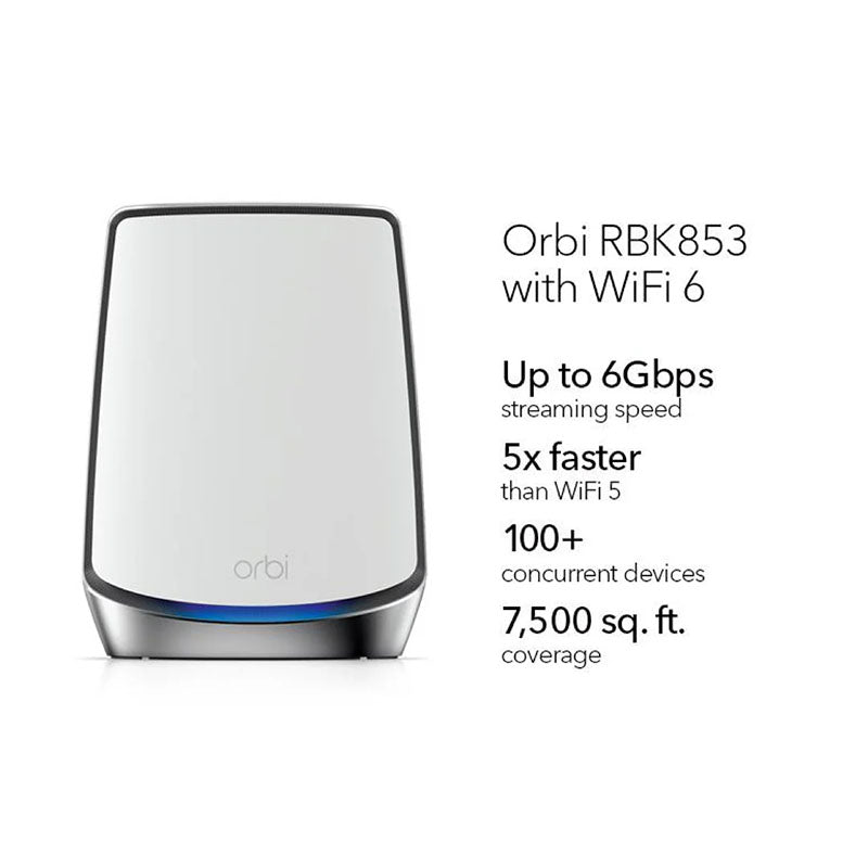 NETGEAR Orbi 850 Tri-Band WiFi 6 Mesh System - AX6000 6Gbps - 3-Pack (RBK853)