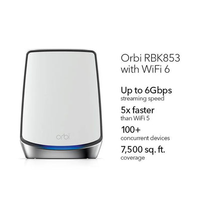 NETGEAR Orbi 850 Tri-Band WiFi 6 Mesh System - AX6000 6Gbps - 3-Pack (RBK853)