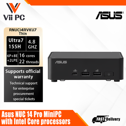 ASUS NUC 14 Pro MiniPC Barebones – Compact Host with Intel Core Ultra Processors (RNUC14RVKU5/RNUC14RVKU7)