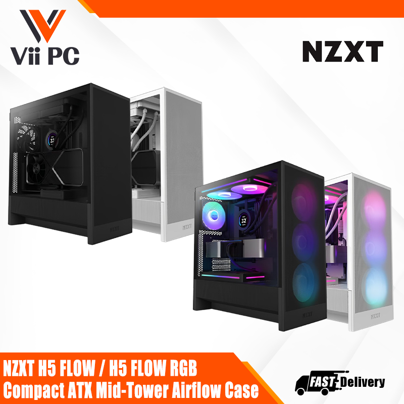 NZXT H5 FLOW / H5 FLOW RGB Compact ATX Mid-Tower Airflow Case with RGB Fans - Black/White