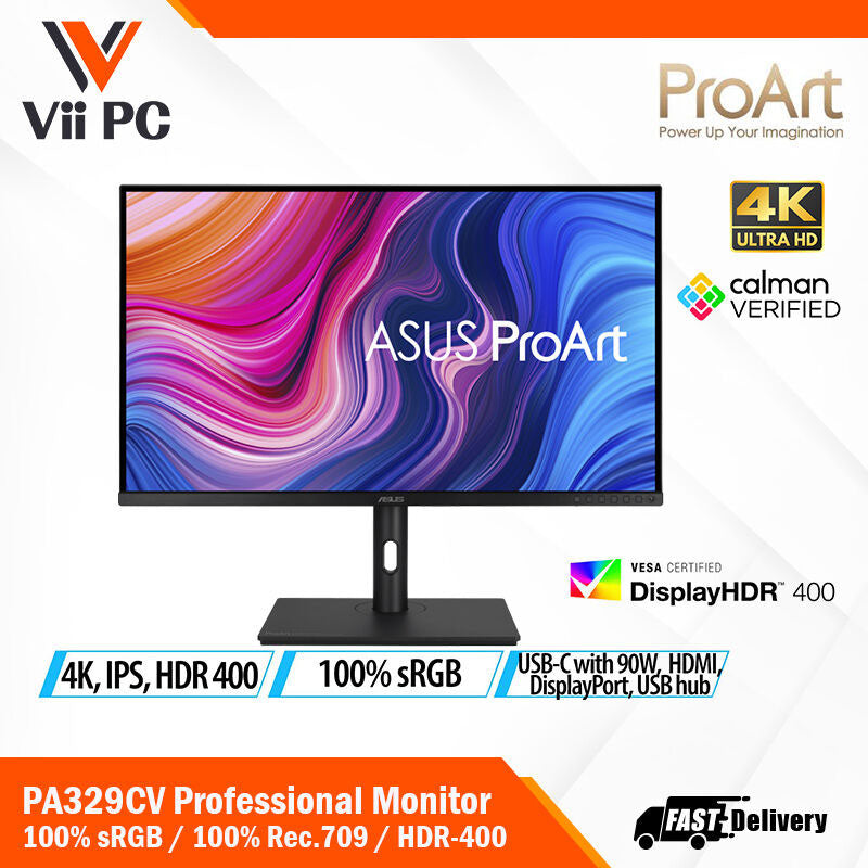 ASUS ProArt Display PA329CV Professional Monitor - 32" IPS, 4K UHD (3840x2160), 100% sRGB, 100% Rec.709, Color Accuracy ΔE<2, Calman Verified, USB-C, HDR-400, C-clamp, Ergonomic Stand