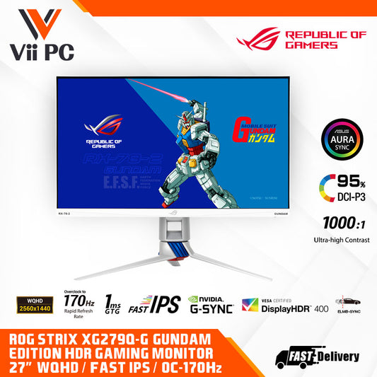 ASUS ROG Strix XG279Q-G GUNDAM EDITION HDR Gaming Monitor - 27" WQHD (2560 x 1440), Fast IPS, Overclockable 170Hz (Above 144Hz), 1ms (GTG), ELMB SYNC, G-SYNC Compatible, DisplayHDR™ 400