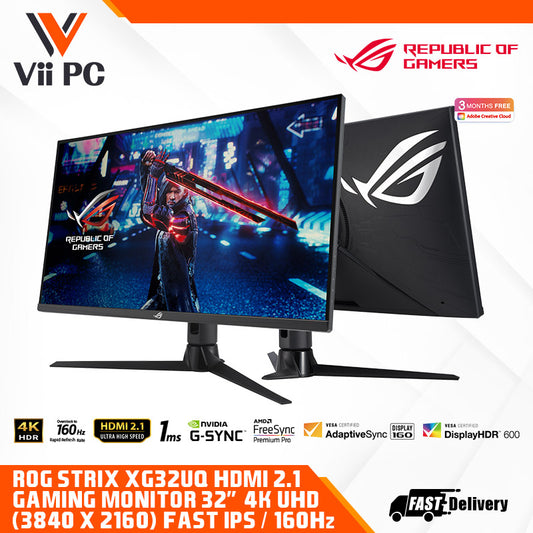 ASUS ROG Strix XG32UQ HDMI 2.1 Gaming Monitor - 32”, 4K UHD (3840 x 2160), Fast IPS, 160 Hz (OC), 1 ms GTG, NVIDIA G-SYNC compatible, FreeSync Premium Pro, Variable Overdrive, DisplayHDR 600, 96% DCI-P3, DisplayPort 1.4