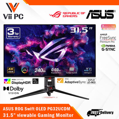 ASUS ROG Swift OLED PG32UCDM 32" Gaming Monitor (31.5" view, 4K UHD(3840x2160), QD-OLED, 240Hz, 0.03ms(GTG), G-SYNC, custom heatsink, graphene film, uniform brightness, 99%DCI-P3, 90W Type-C) (*Pre-Order 30days)