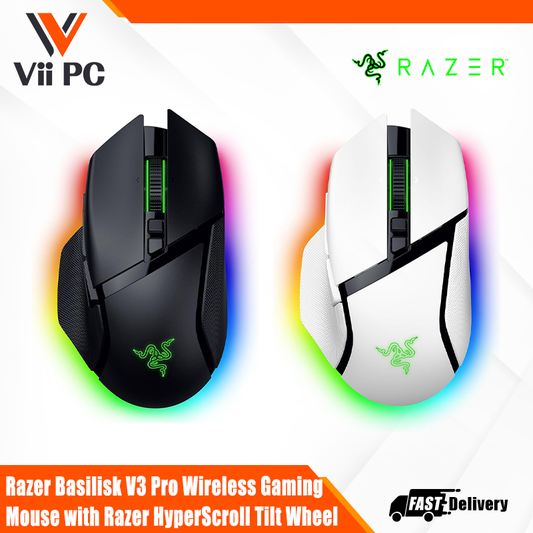 Razer Basilisk V3 Pro - Customizable Wireless Gaming Mouse with Razer HyperScroll Tilt Wheel - Black/White