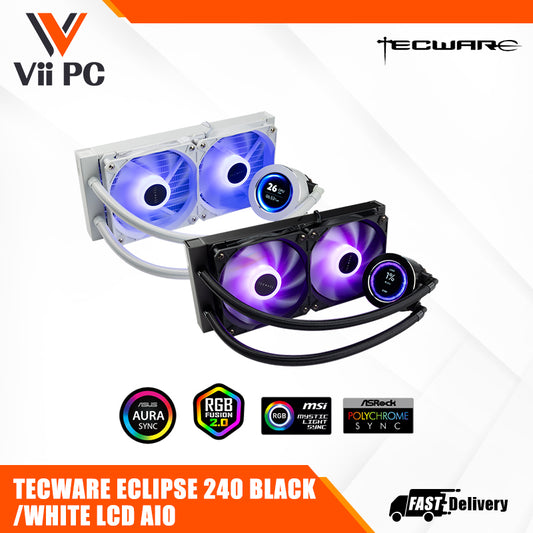 TECWARE ECLIPSE 240 LCD AIO Liquid CPU Cooler Black/White