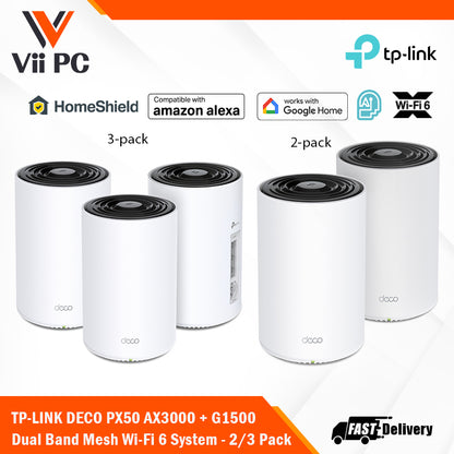 TP-LINK DECO PX50 AX3000 + G1500 Whole Home Powerline Mesh WiFi 6 System - 2/3 Pack