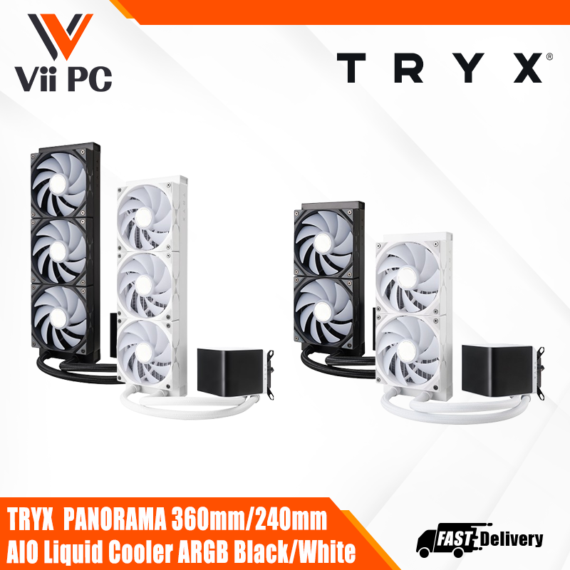 TRYX Panorama 360mm/240mm ARGB AIO Liquid Cooler – Premium Black/White Performance & Stunning RGB Lighting