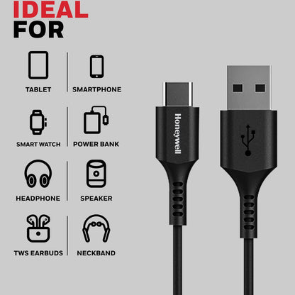 Honeywell USB 2.0 TO TYPE C CABLE 1.8 Meter - Black (Silicone Cable) Platinum Series / 1 Year Warranty
