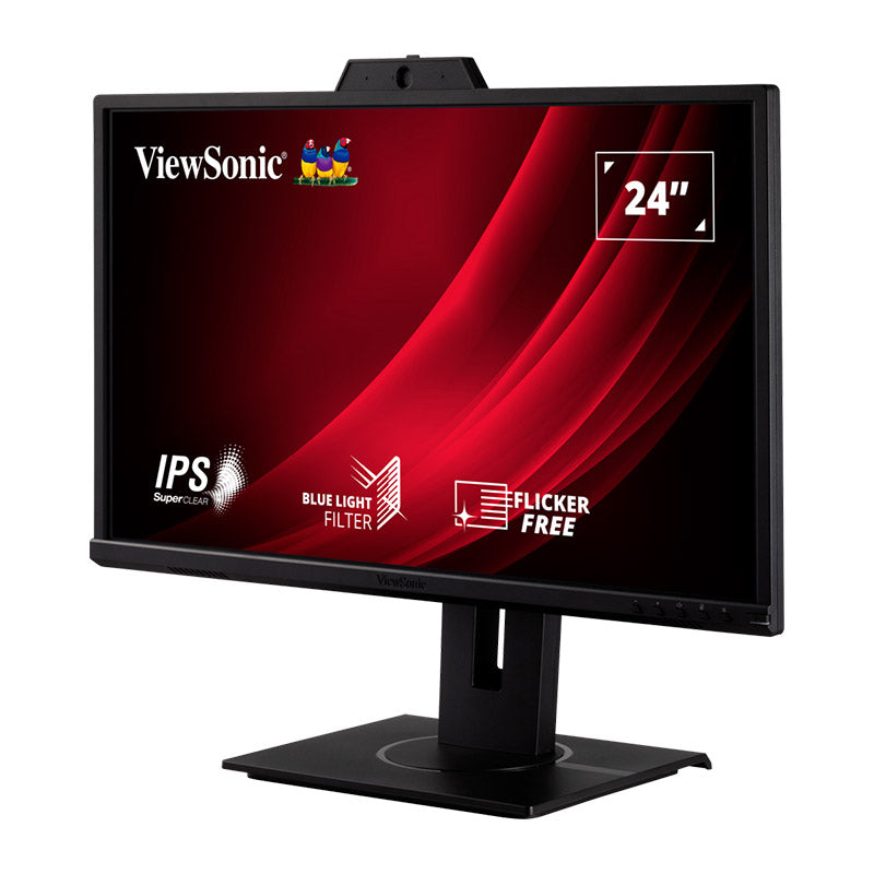 ViewSonic VG2440V 24" IPS FHD 1080p Video Conferencing Monitor with Integrated 2MP Camera, Microphone, Speakers, Eye Care, Ergonomic Design, HDMI DisplayPort VGA Inputs for Home and Office