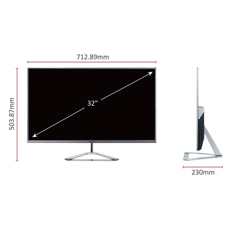 ViewSonic VX3276-2K-MHD 32" WQHD (2560x1440), SuperClear® IPS, QHD Monitor with Frameless bezel, Dual integrated speakers, HDMI DisplayPort and Mini DisplayPort, Silver