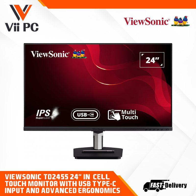 ViewSonic TD2455 24" 1080p IPS 10-Point Multi Touch Screen Monitor with Advanced Dual-Hinge Ergonomics USB C HDMI and DisplayPort Out