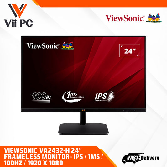 ViewSonic VA2432-H 24" 1080p IPS Monitor with Frameless Design, 100Hz Refresh rate, Flicker-Free & Blue Light Filter, for Home and Office Use